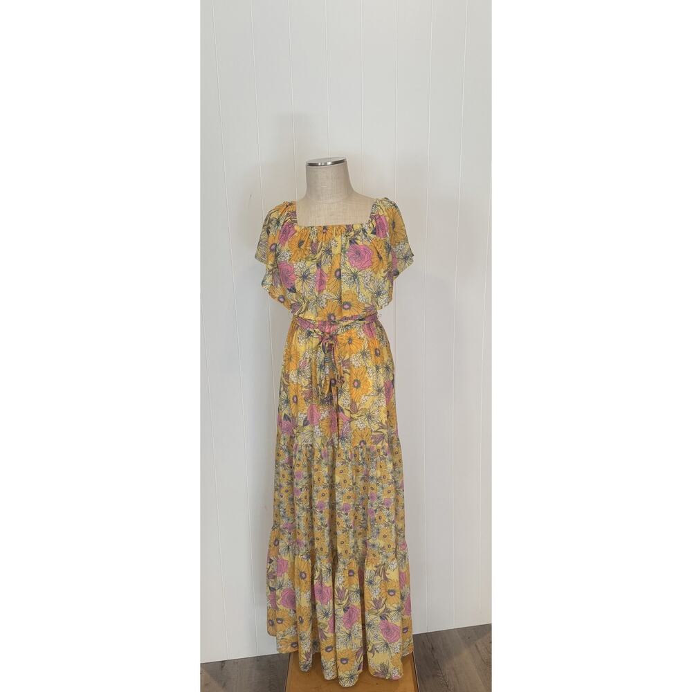 VICI Maxi Dress Womens Small Floral Ruffle Boho Off Shoulder Tie Waist Summer